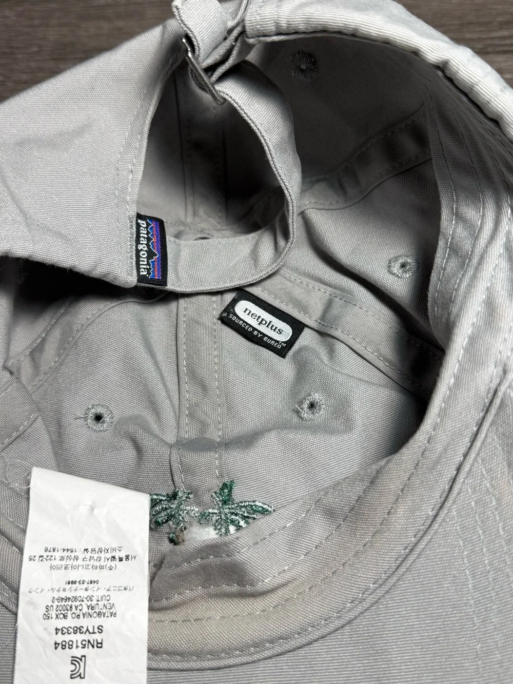 Patagonia Light Gray Baseball Cap with Green Stitching